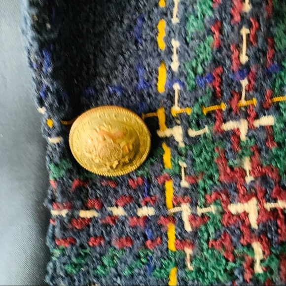 Vintage Liz Clairborne Wool Blazer Navy Blue Preppy 10P tartan plaid - Picture 4 of 5